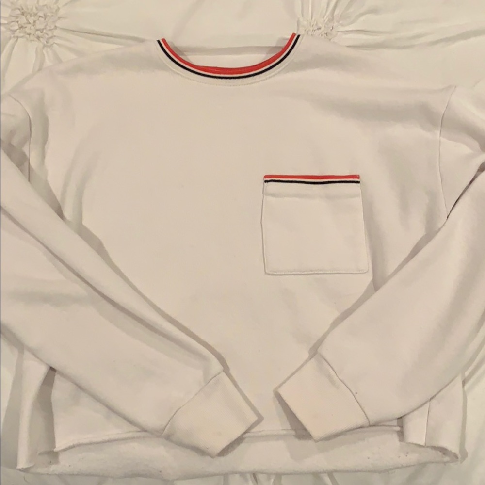 Striped cropped crew neck sweatshirt